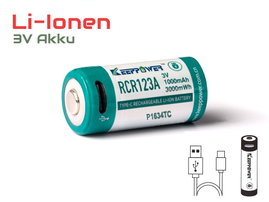 Keeppower RCR123A 3V - 1000mAh z gniazdem ładowania USB-C